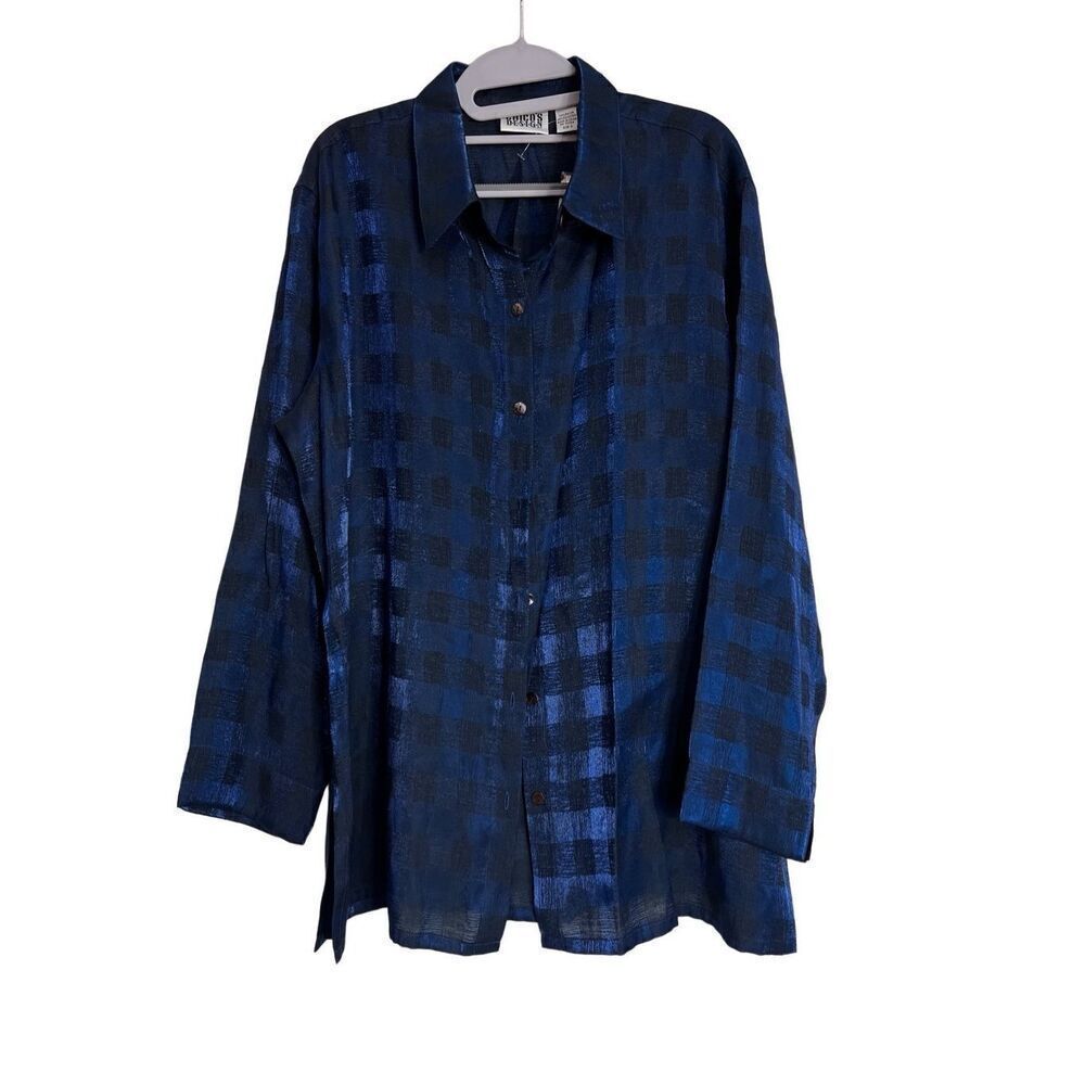 Vintage Chicos Womens Crystal Lexington Button Down Blouse Sapphire SZ XL 3 NWT